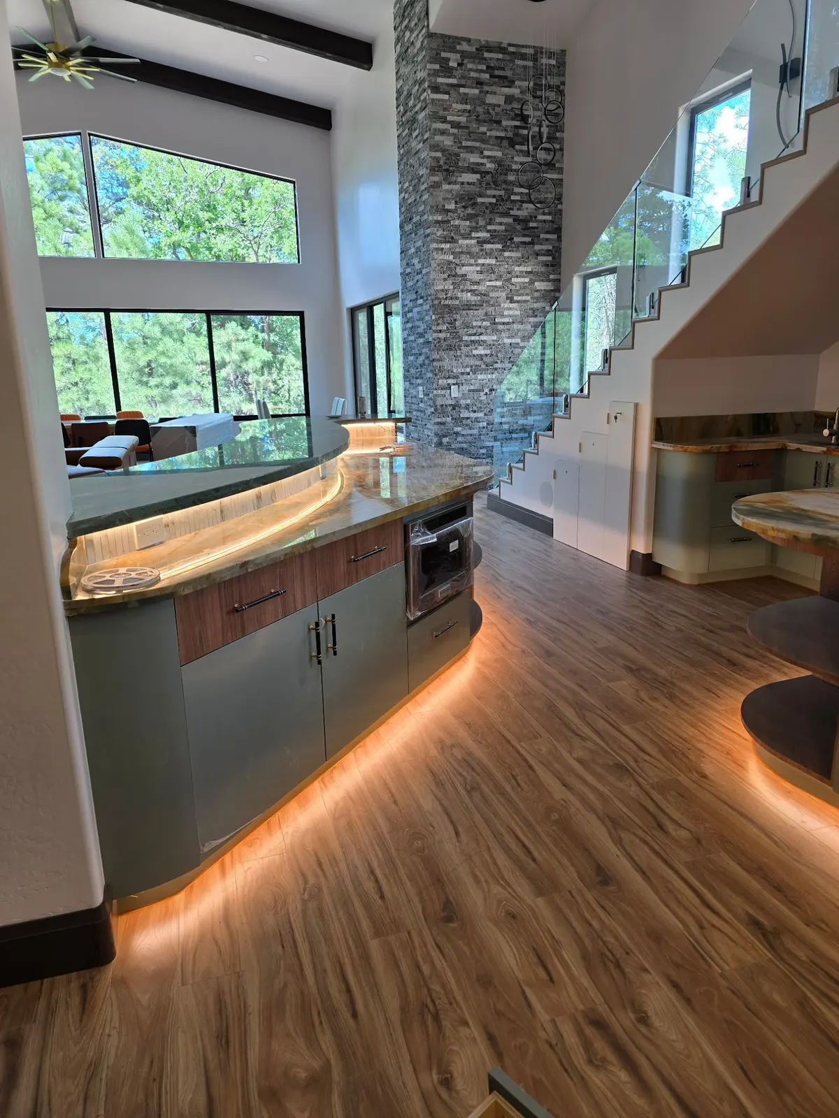 Electrical outlet and LED accent lighting installed in a custom kitchen